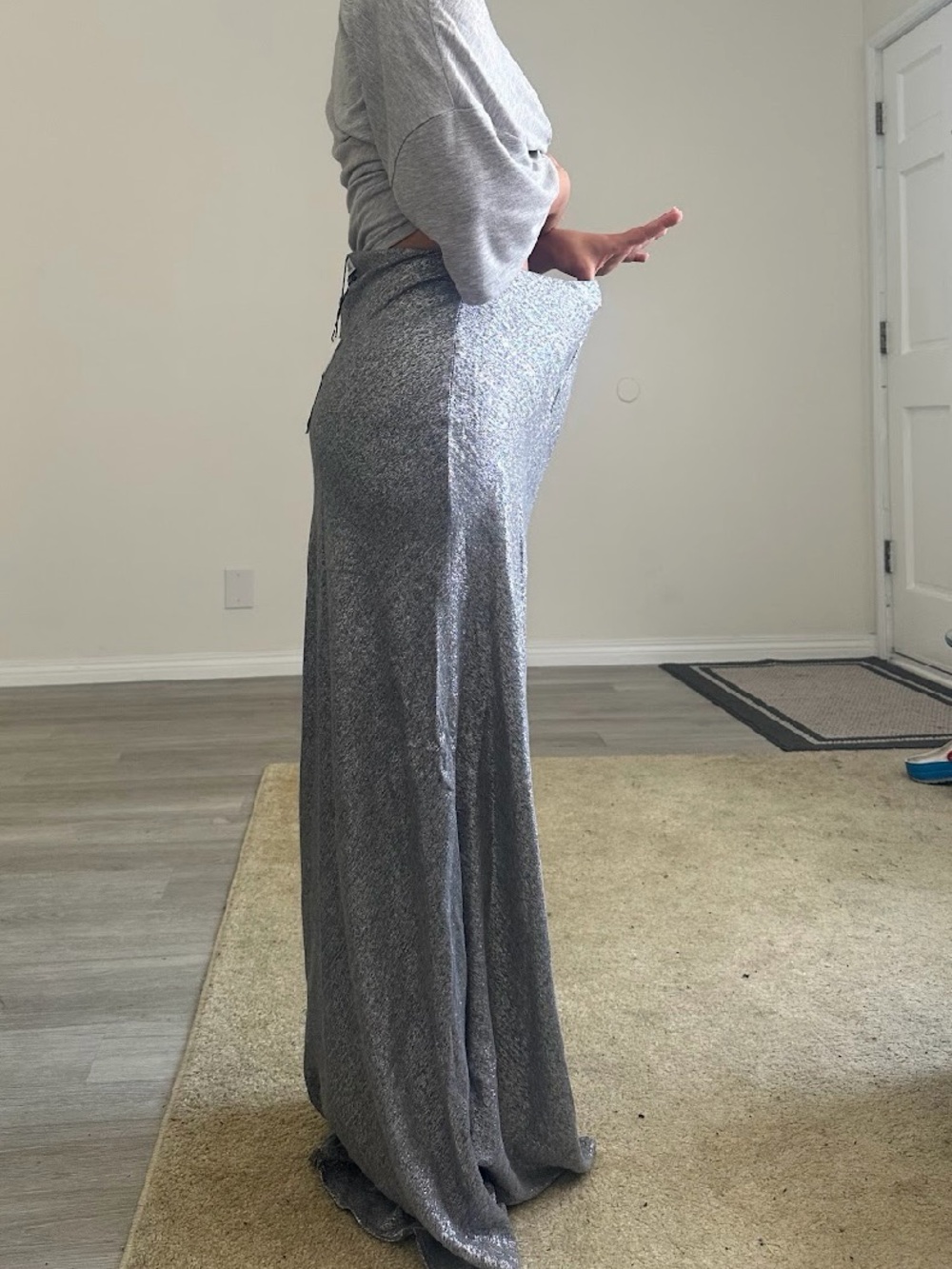 Zara Silver Metallic Maxi Skirt